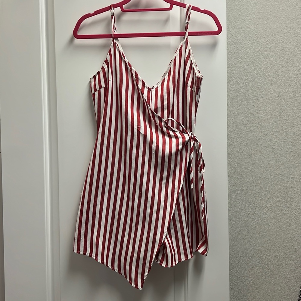 Pink Lily - Red & White Striped Romper